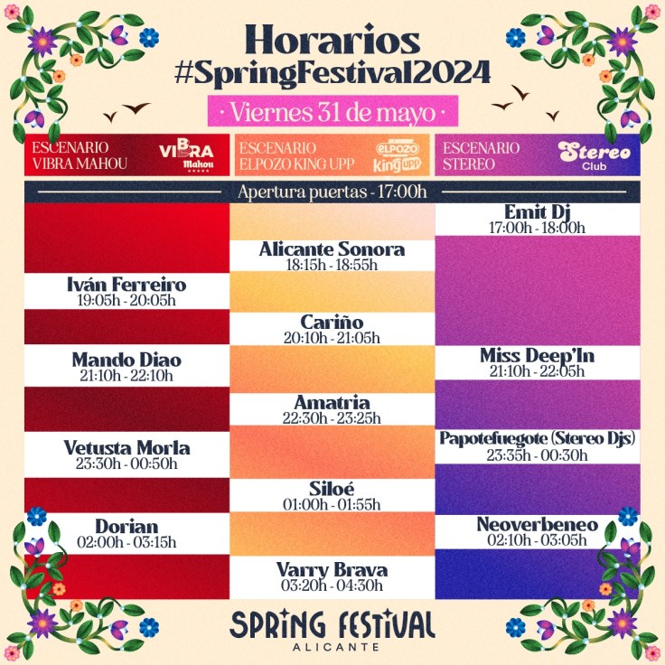 Publicados los horarios del Spring&nbsp;Festival.